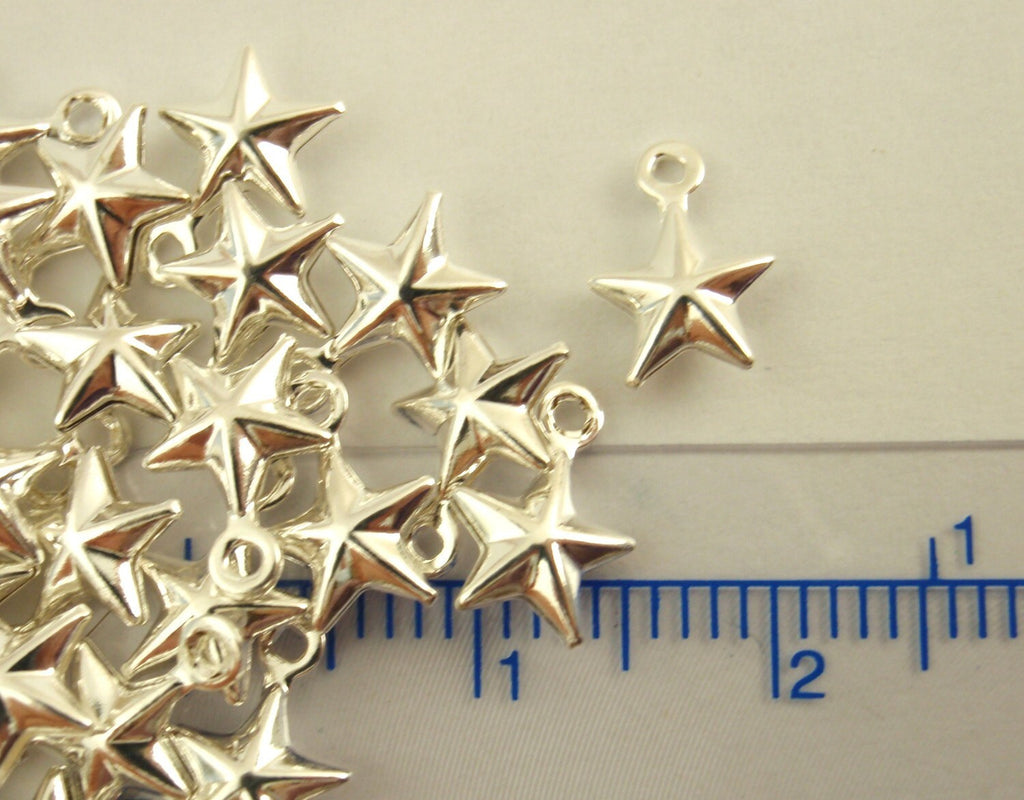 25 Silver Plated Star 6mm Drops - Traditional Five Point Style - 100% Guarantee