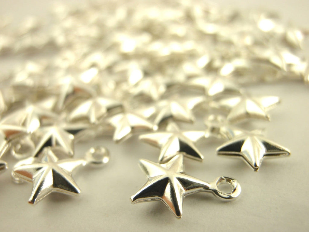 25 Silver Plated Star 6mm Drops - Traditional Five Point Style - 100% Guarantee