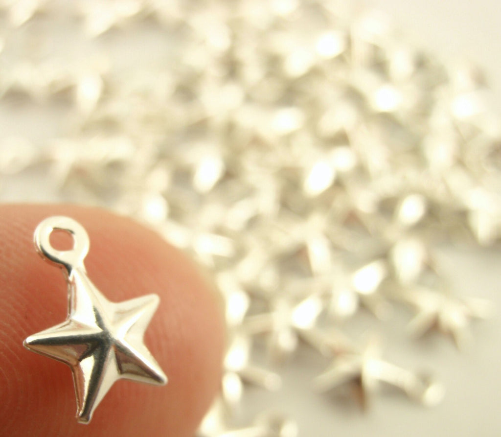 25 Silver Plated Star 6mm Drops - Traditional Five Point Style - 100% Guarantee
