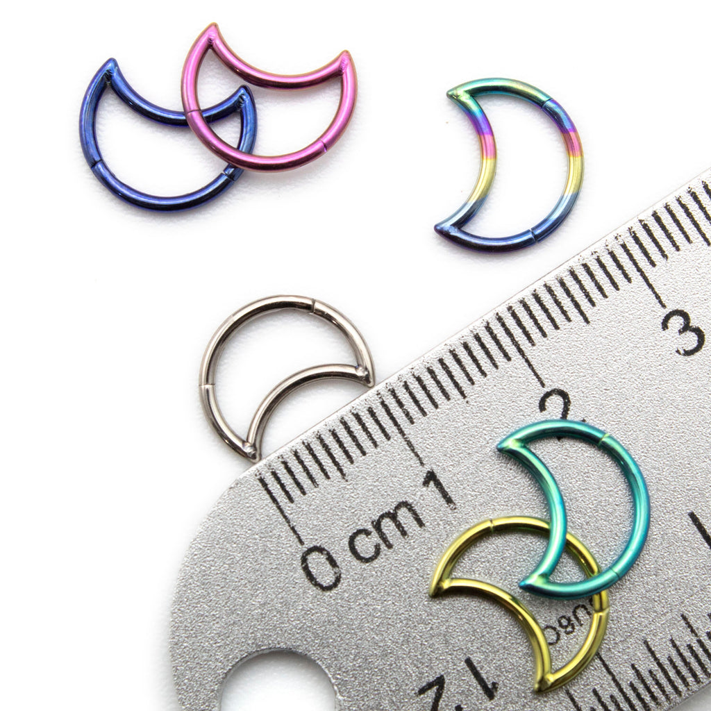 Titanium Hoop - Crescent Moon Clicker Segment - Colorful and Hypoallergenic 16 gauge Piercing