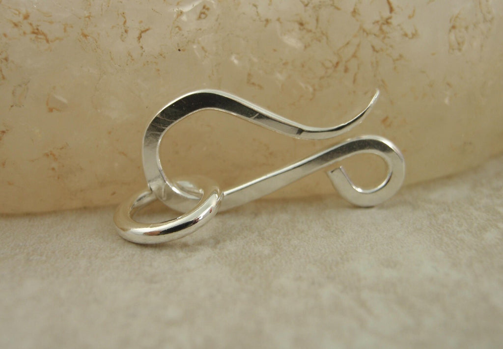 Sterling Silver Hook Clasp - 1 Hand Forged Medium 16mm X 10mm with Catch Ring