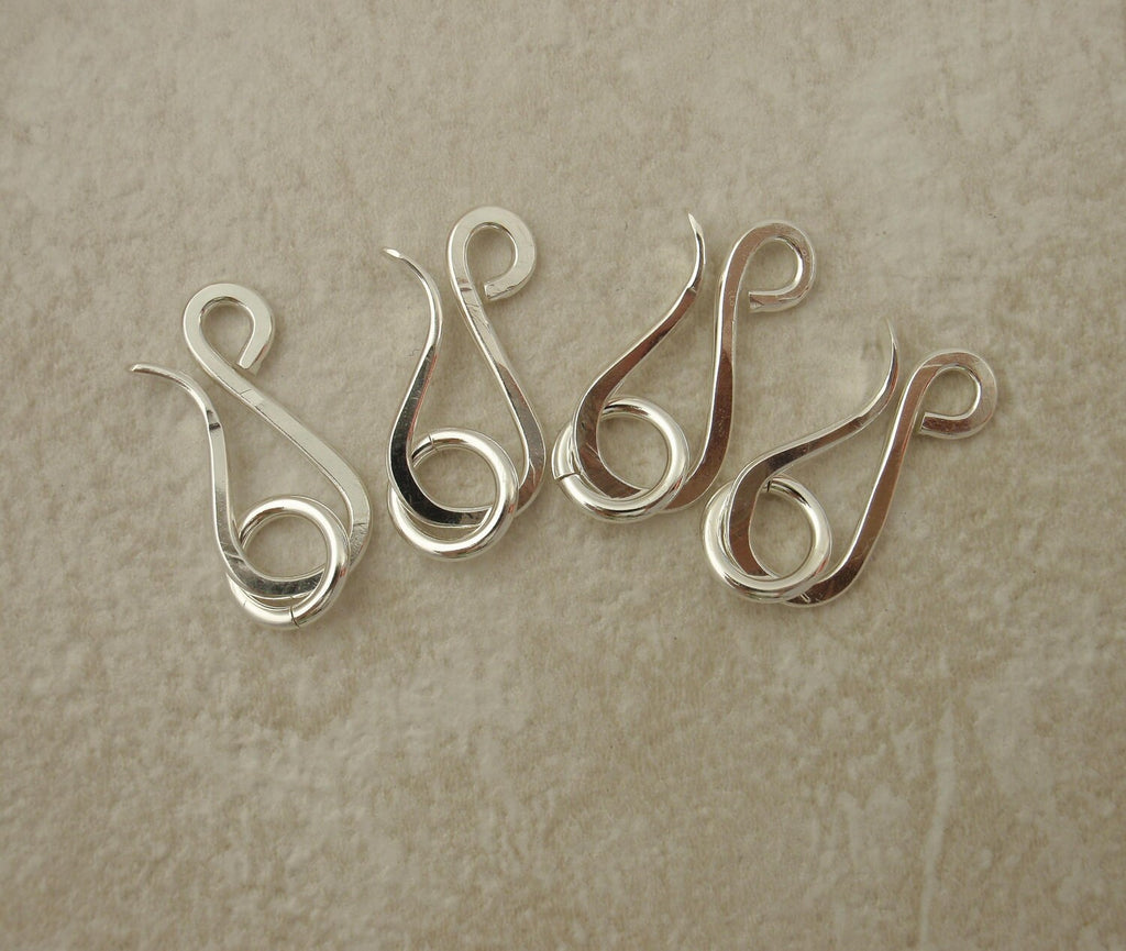 Sterling Silver Hook Clasp - 1 Hand Forged Medium 16mm X 10mm with Catch Ring