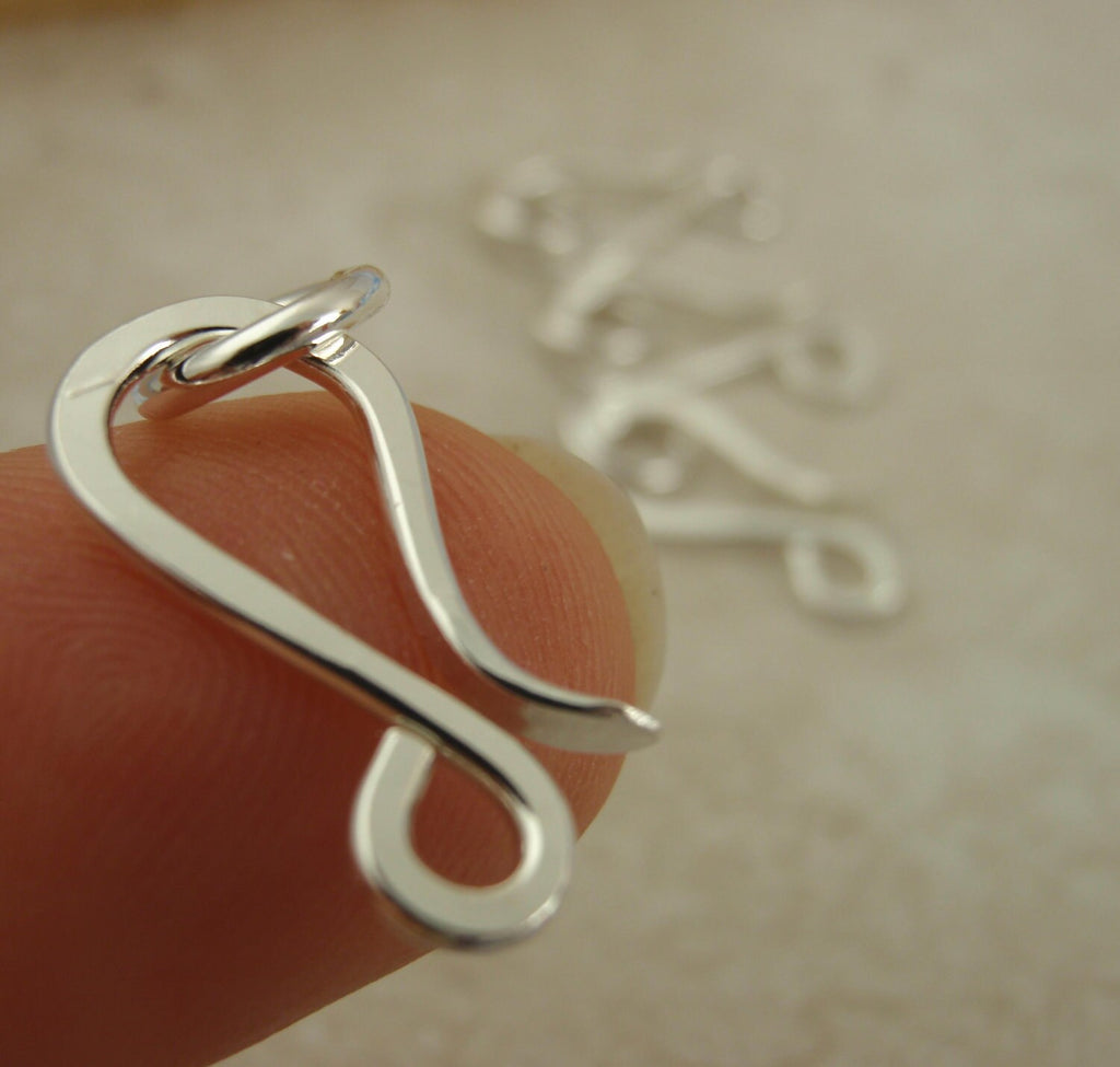 Sterling Silver Hook Clasp - 1 Hand Forged Medium 16mm X 10mm with Catch Ring
