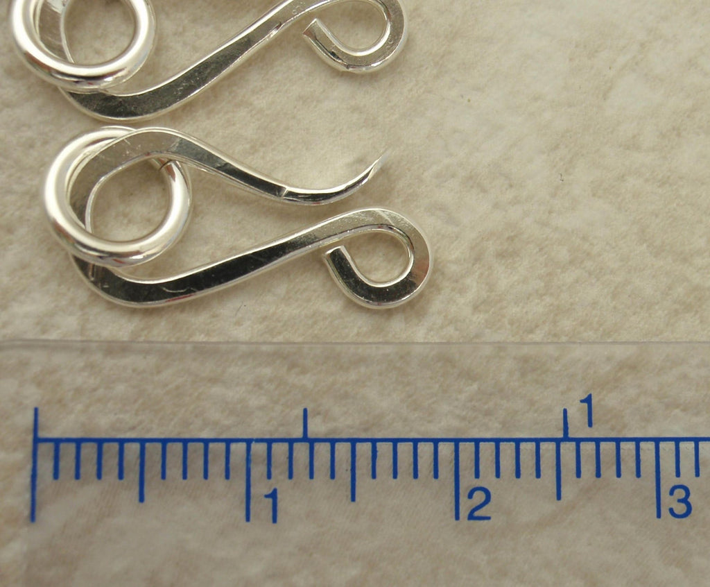 Sterling Silver Hook Clasp - 1 Hand Forged Medium 16mm X 10mm with Catch Ring