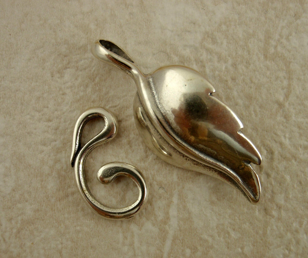 Hook and Eye Clasp 1 Sterling Silver Leaf with Vine 31mm X 13mm