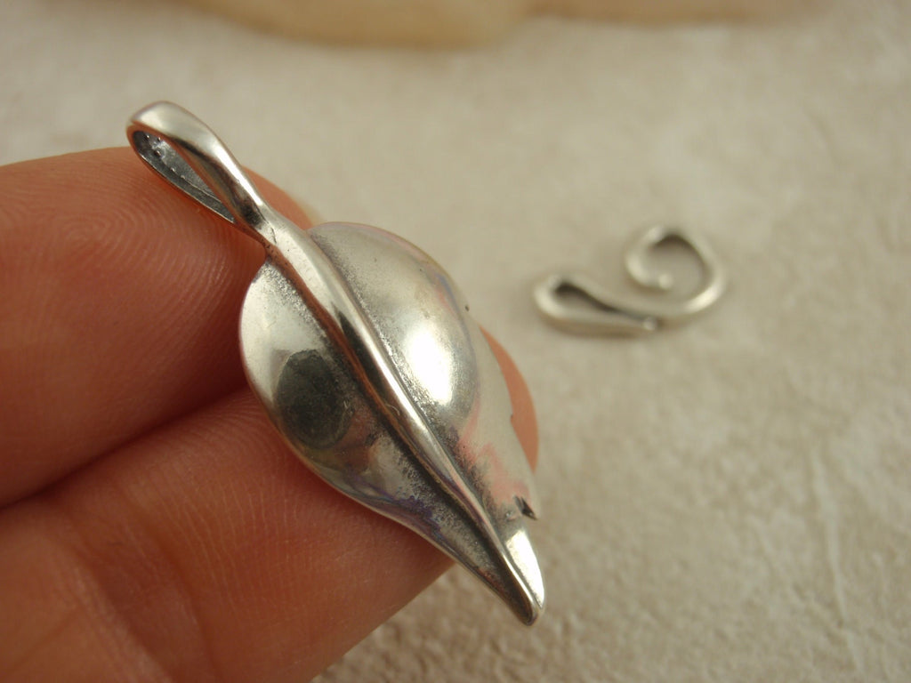 Hook and Eye Clasp 1 Sterling Silver Leaf with Vine 31mm X 13mm