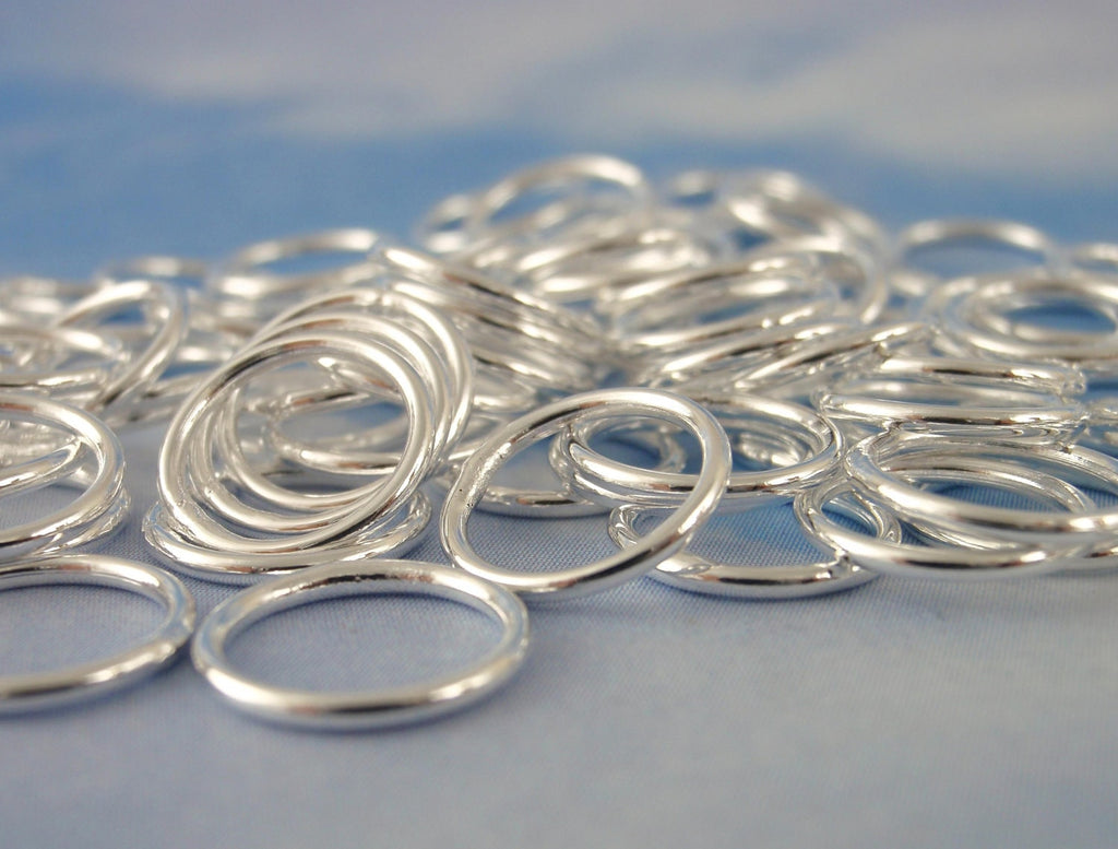 100 Soldered Closed Jump Rings in Copper, Gunmetal, Antique Gold, Silver Plate or Gold Plate - 18 gauge 10mm OD - Best Commercially Made