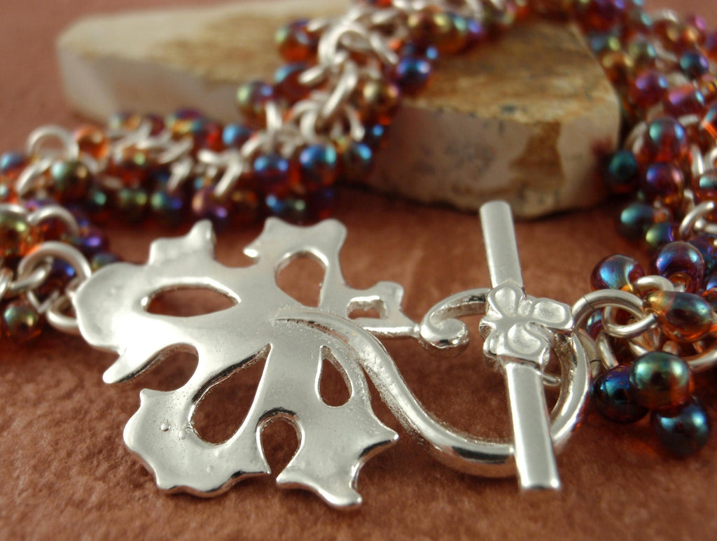 Kit Beaded Bracelet in Sterling Silver and Autumn Hues - Beginners Chainmaille Jewelry Creating