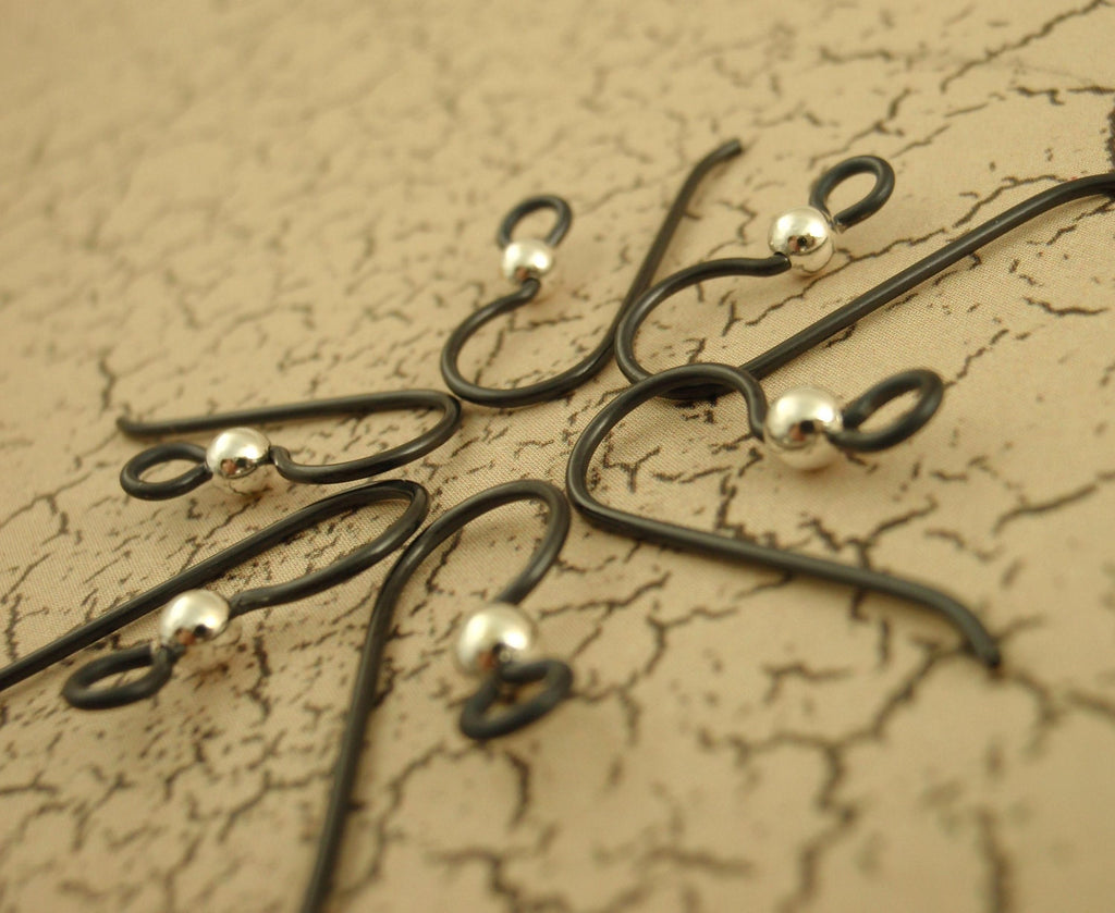 1 Pair Simple Niobium Ear Wires with Sterling Silver Bead - Handmade and Hypoallergenic Black or You Pick Color