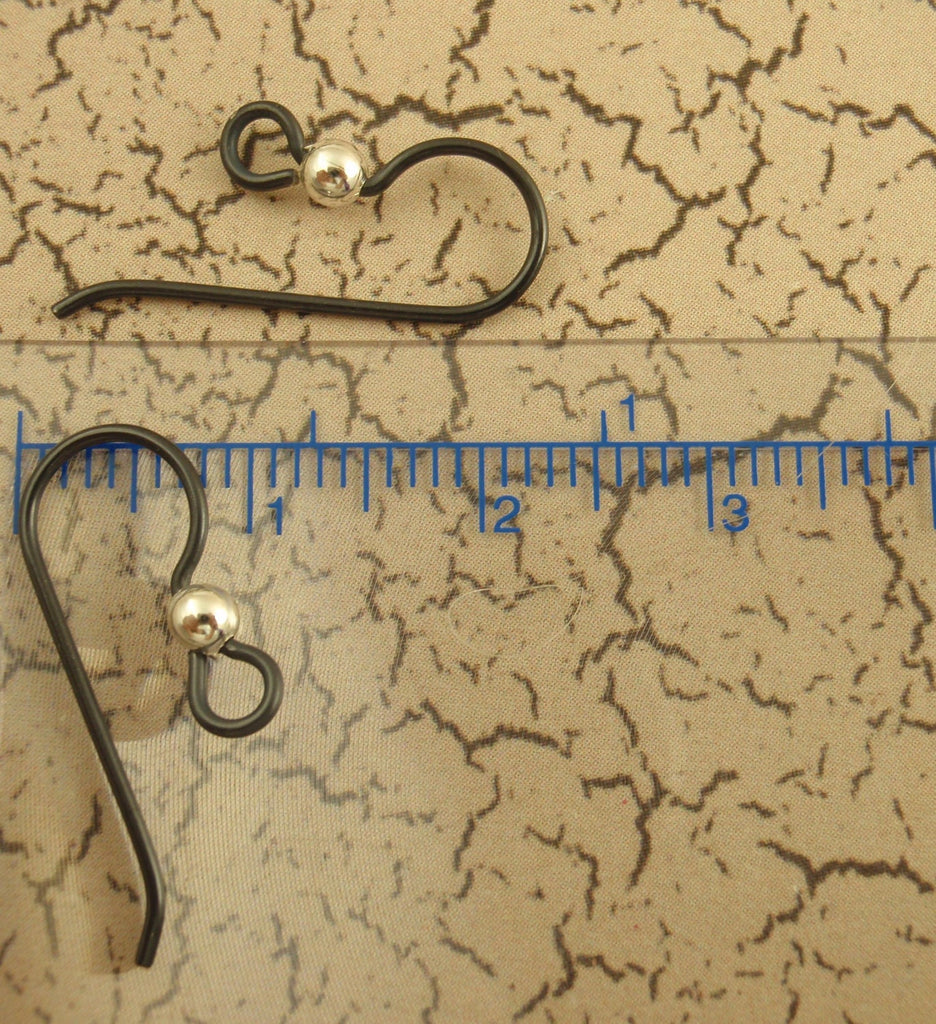 1 Pair Simple Niobium Ear Wires with Sterling Silver Bead - Handmade and Hypoallergenic Black or You Pick Color
