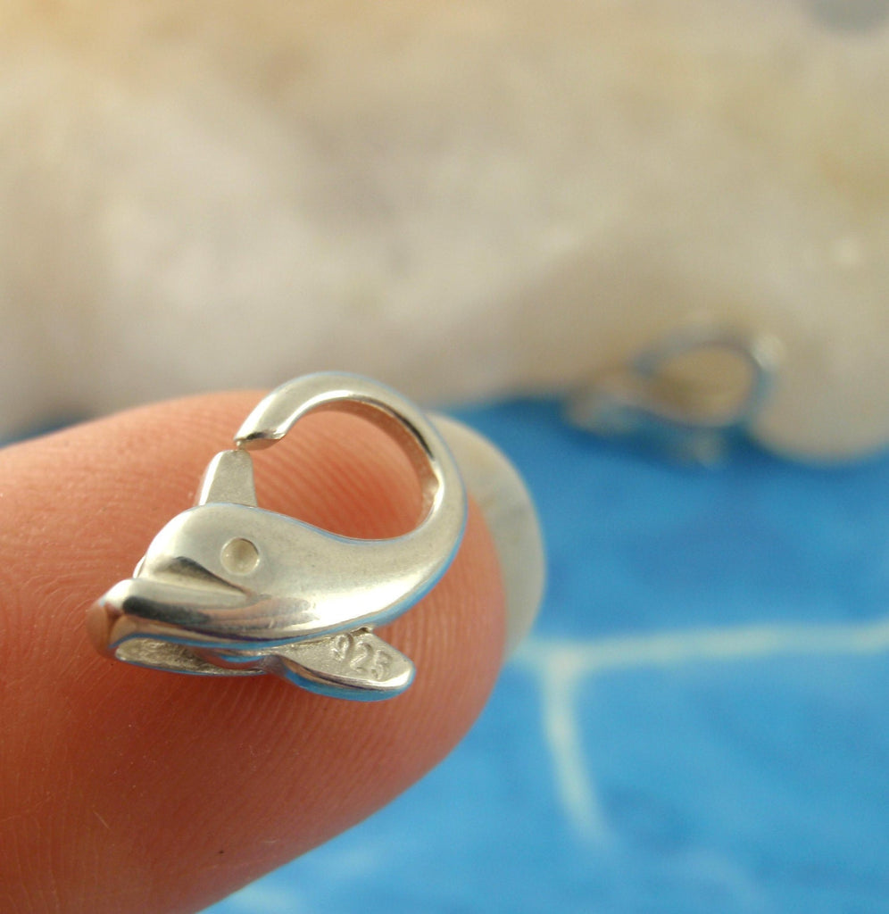 1 Sterling Silver Dolphin Lobster Clasp - 13mm X 9mm - Shiny or Antique - Looks And Works Great - Best Commercially Made - 100% Guarantee
