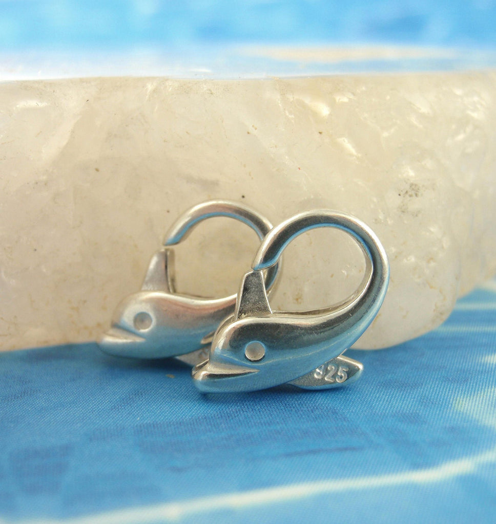 1 Sterling Silver Dolphin Lobster Clasp - 13mm X 9mm - Shiny or Antique - Looks And Works Great - Best Commercially Made - 100% Guarantee