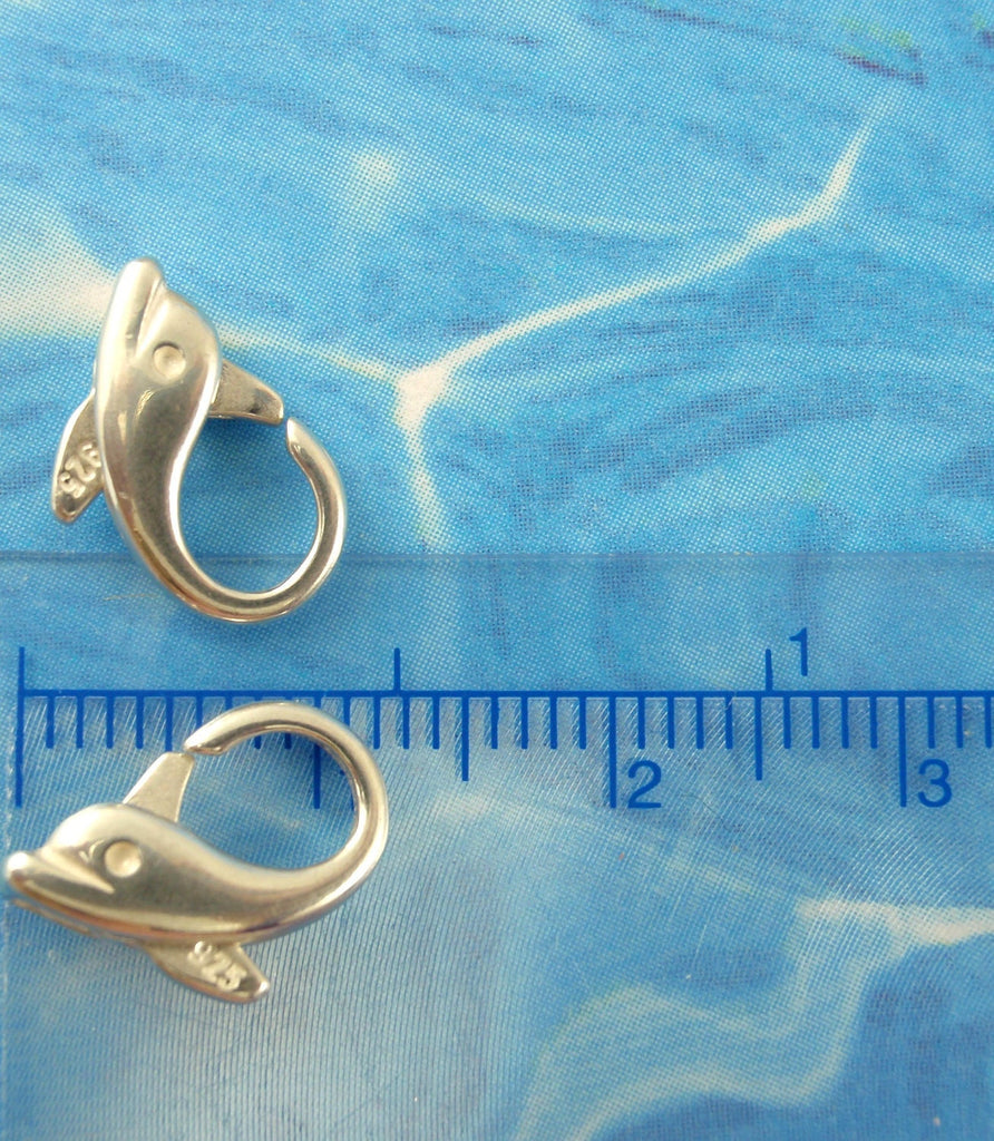 1 Sterling Silver Dolphin Lobster Clasp - 13mm X 9mm - Shiny or Antique - Looks And Works Great - Best Commercially Made - 100% Guarantee