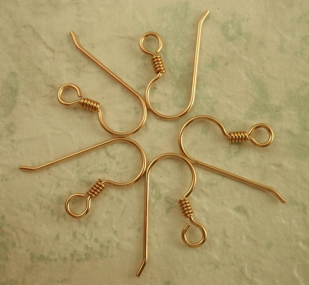 5 Pairs of Solid Bronze Simple Ear Wires With Coils