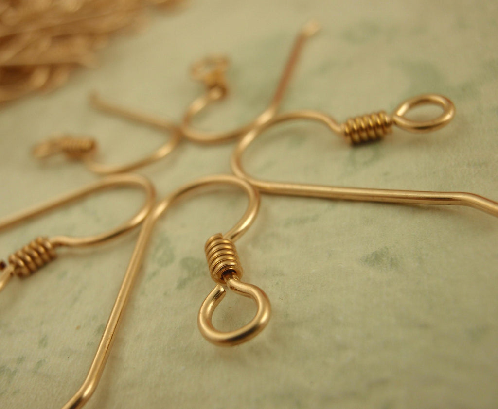 5 Pairs of Solid Bronze Simple Ear Wires With Coils