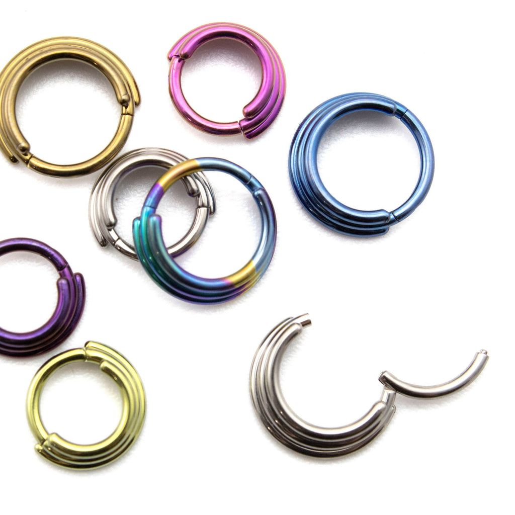 3 RIng Titanium Hoop - 16 gauge Clicker Segment - Colorful and Hypoallergenic Piercing