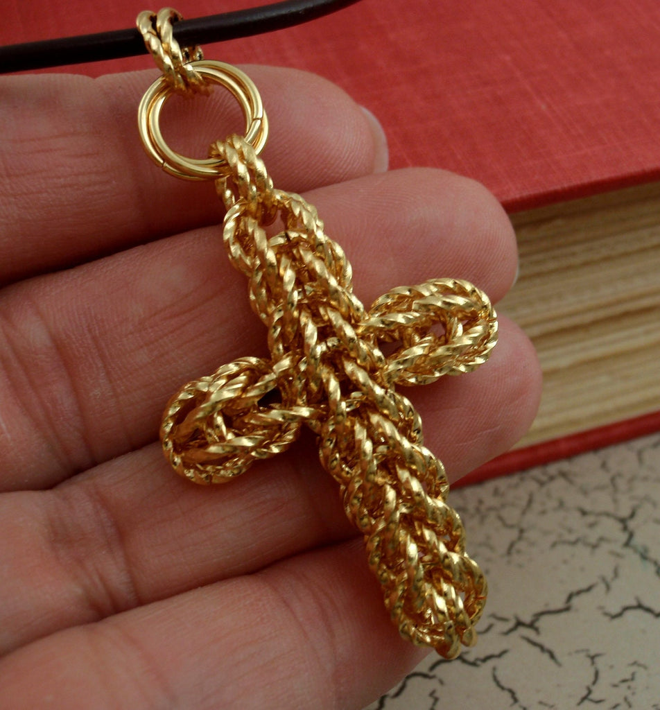Kit Sparkling Chainmaille Cross Pendant Silver Plate, Gold Plate or Full Persian Intermediate Jewelry Weave