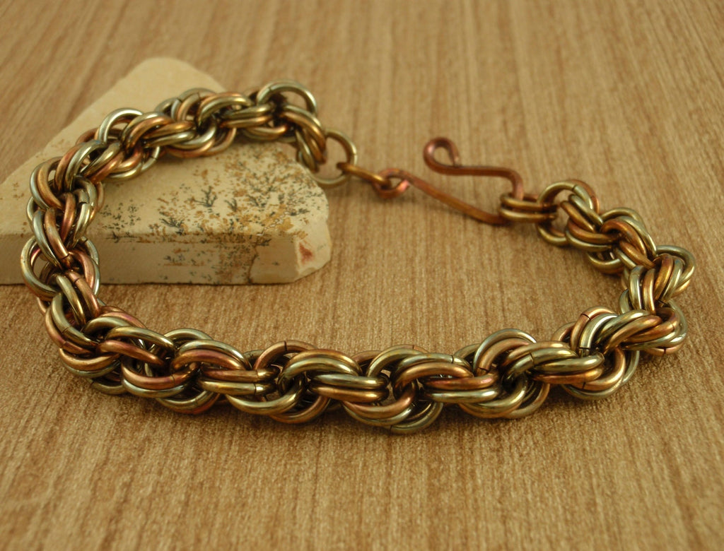 Kit Double Spiral Bracelet in Antique Copper - Unique Vintage Look - Beginners Chainmaille Jewelry Creating