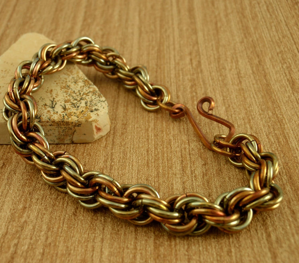 Kit Double Spiral Bracelet in Antique Copper - Unique Vintage Look - Beginners Chainmaille Jewelry Creating