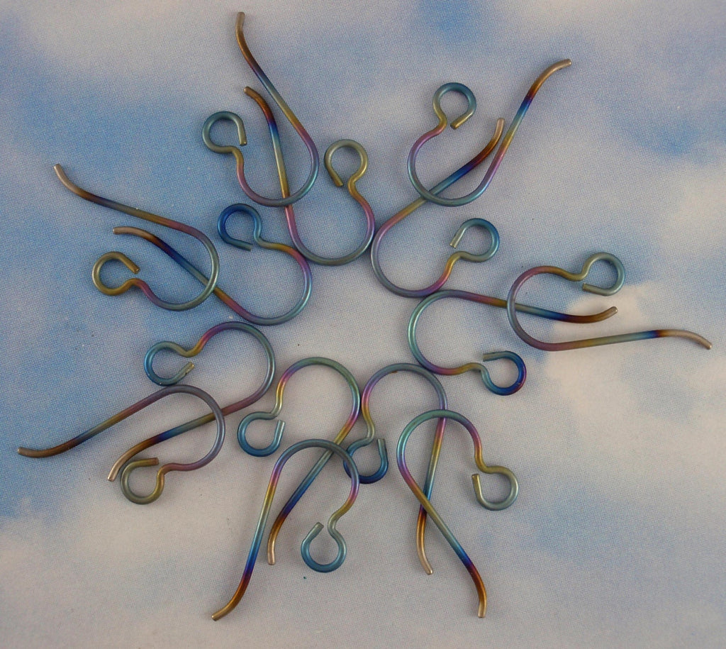 1 Pair Titanium Ear Wires -Hypoallergenic Perfect Curve Custom Handmade and Anodized - Peacock Rainbow or Single Colors - Made in the USA