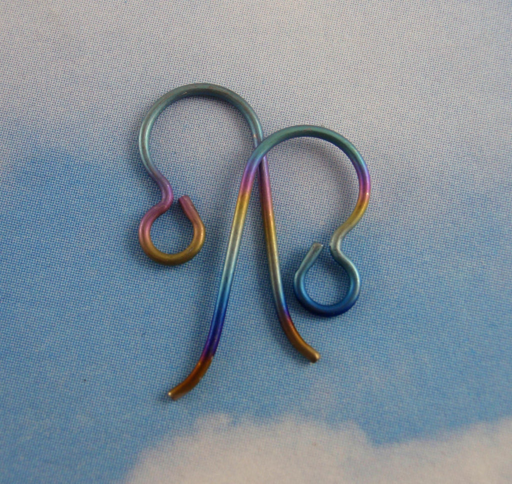 1 Pair Titanium Ear Wires -Hypoallergenic Perfect Curve Custom Handmade and Anodized - Peacock Rainbow or Single Colors - Made in the USA