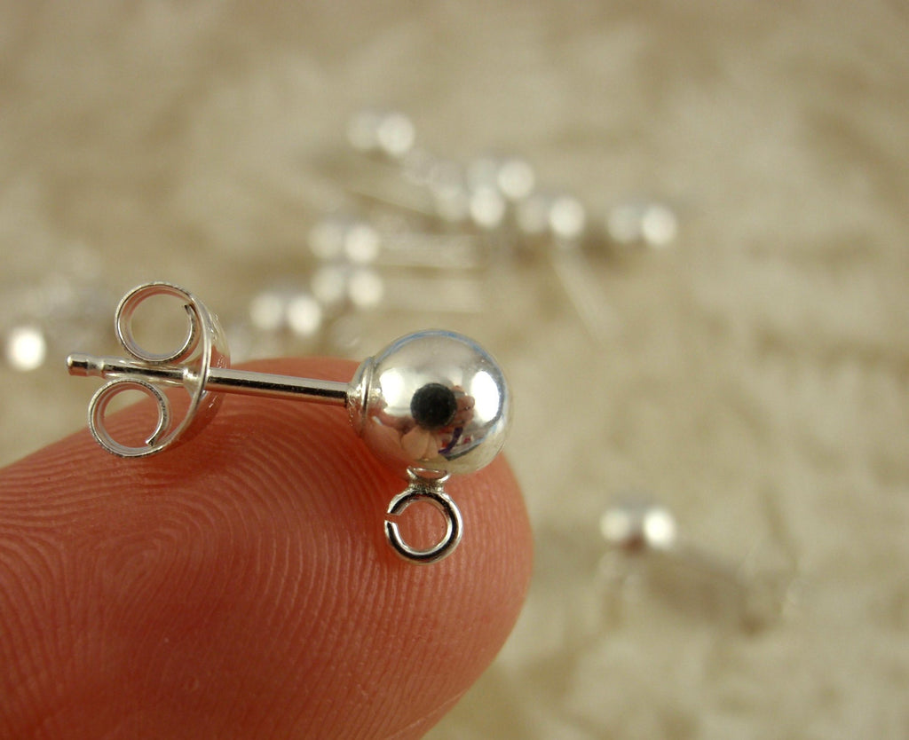 5 Pairs Sterling Silver 3mm,4mm,5mm or 6mm Ball Post Top Earrings with Open Loops and Ear Nuts