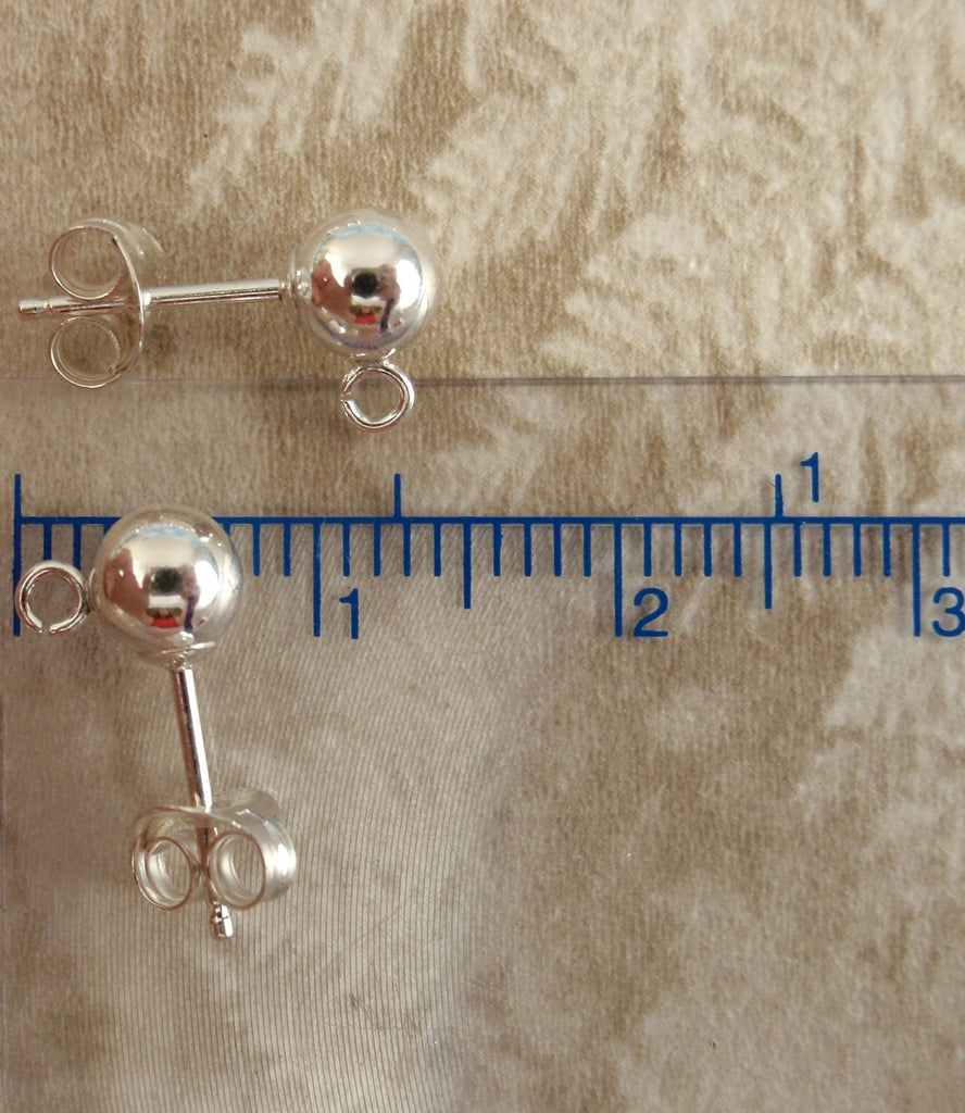 5 Pairs Sterling Silver 3mm,4mm,5mm or 6mm Ball Post Top Earrings with Open Loops and Ear Nuts