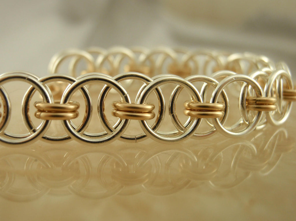 Kit Petite Bracelet Argentium Sterling Silver Helm Weave 14kt Gold Filled Accents Beginner Chainmaille Jewelry Creating