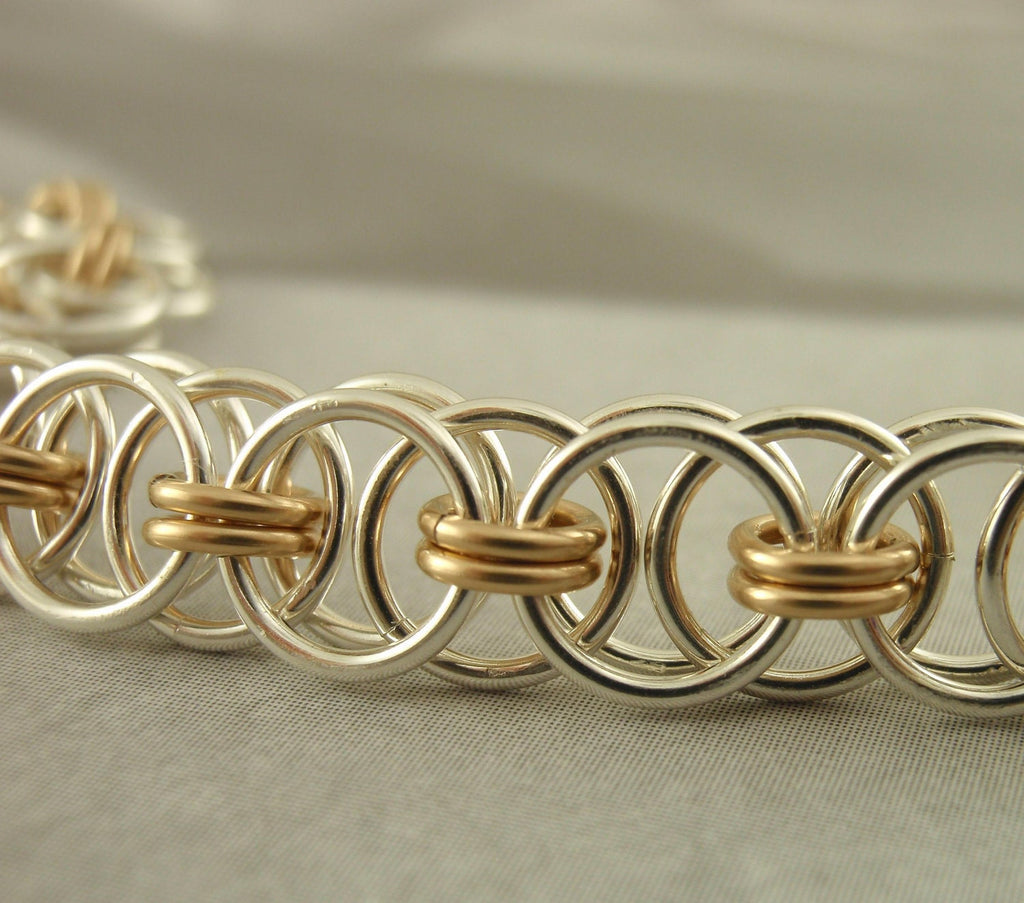 Kit Petite Bracelet Argentium Sterling Silver Helm Weave 14kt Gold Filled Accents Beginner Chainmaille Jewelry Creating