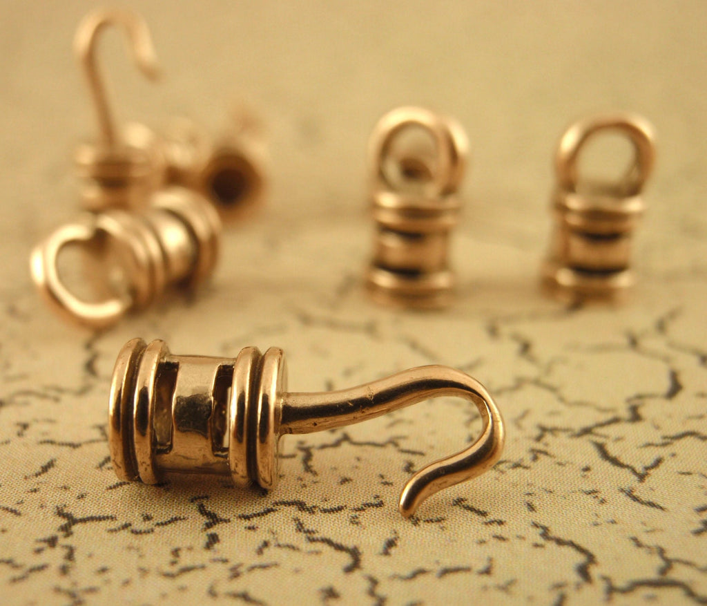 1 Set Bronze, Copper or Sterling Silver Cord Crimp Style Hook and Eye Clasp - 25mm X 6mm - Made in the USA