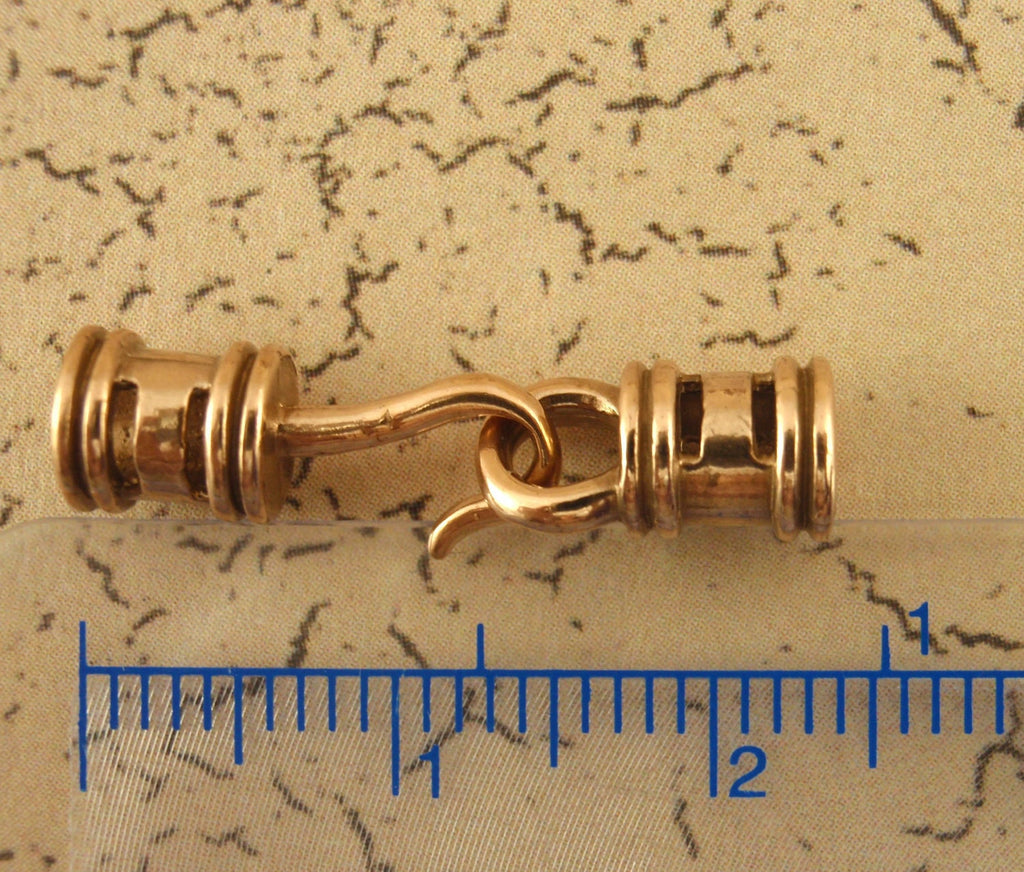 1 Set Bronze, Copper or Sterling Silver Cord Crimp Style Hook and Eye Clasp - 25mm X 6mm - Made in the USA