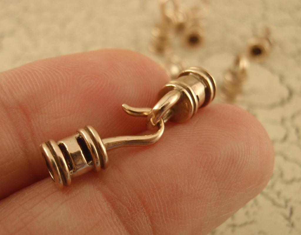 1 Set Bronze, Copper or Sterling Silver Cord Crimp Style Hook and Eye Clasp - 25mm X 6mm - Made in the USA