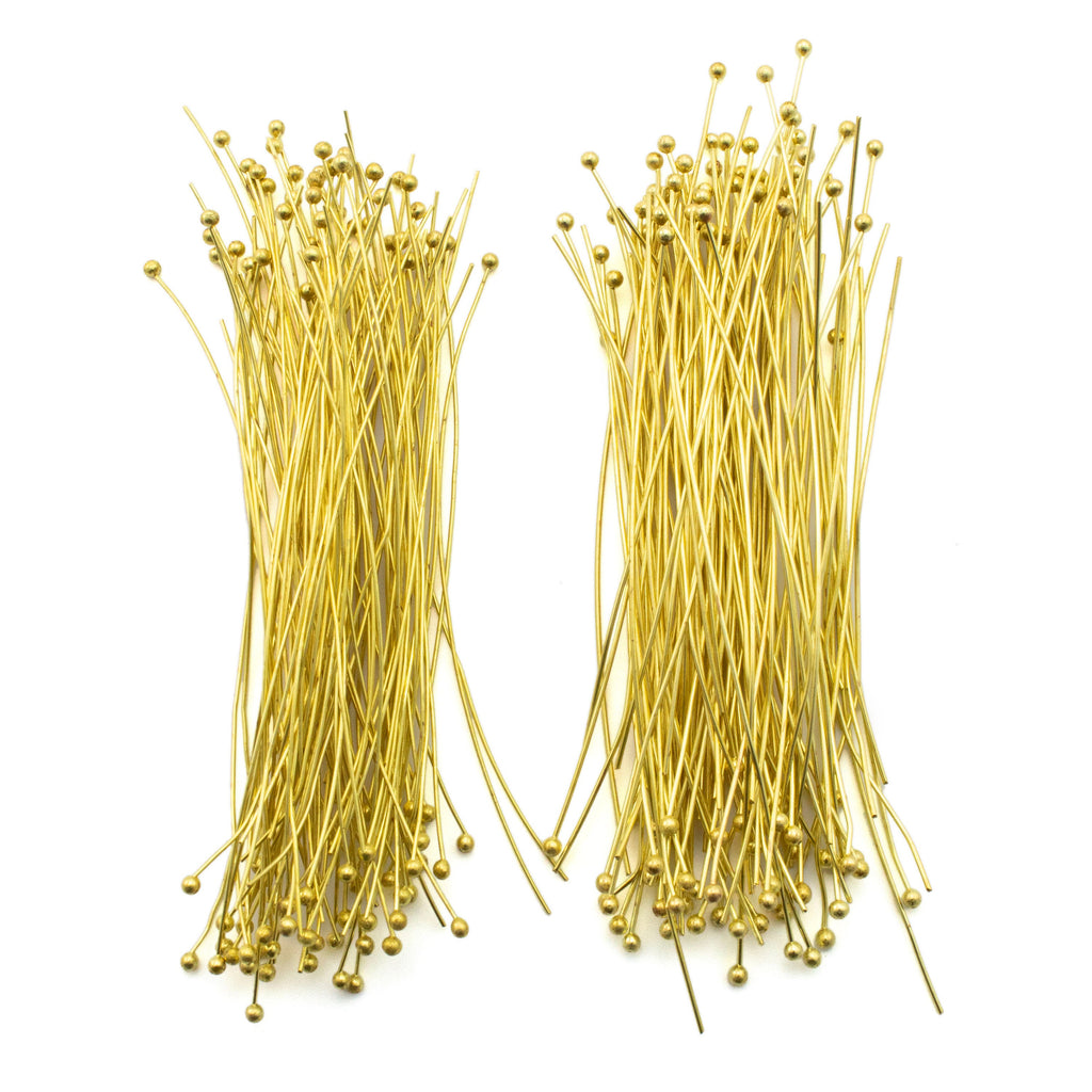 100 Raw Brass Ball Head Pins - 22 and 24 gauge - 3 inches