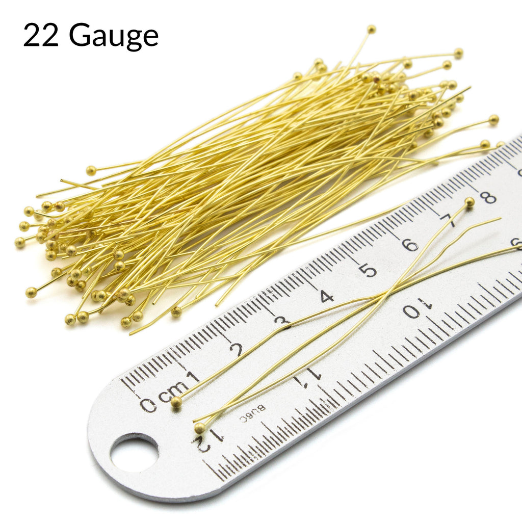 100 Raw Brass Ball Head Pins - 22 and 24 gauge - 3 inches