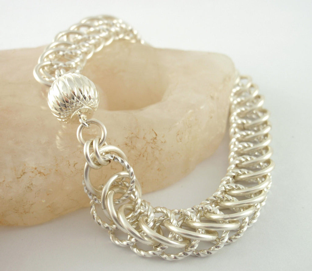 Chainmail Bracelet Kit - Half Persian 4-in-1 - Silver or Gold With Ornament Magnetic Clasp