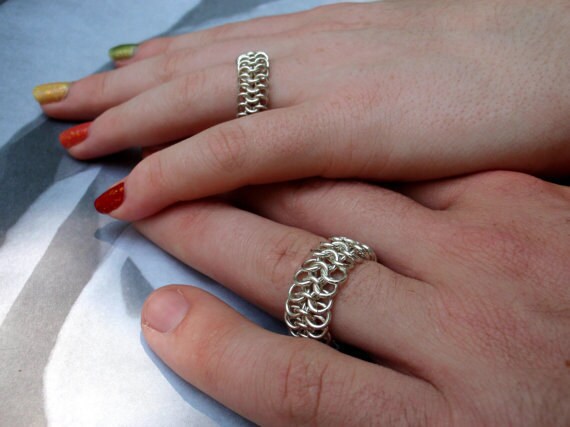 His and Hers Rings Kit in Argentium Sterling Silver European 4 in 1 Beginner Chainmaille Jewelry