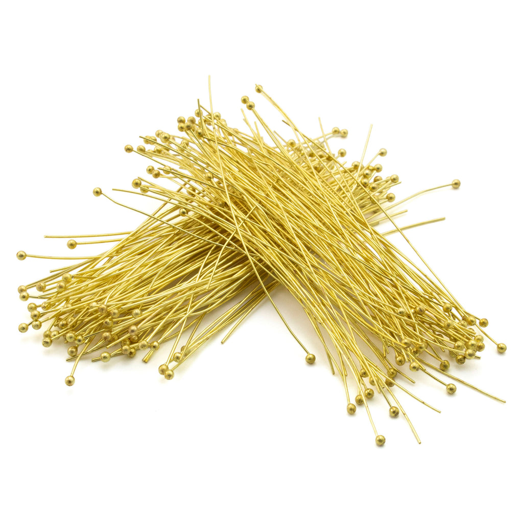 100 Raw Brass Ball Head Pins - 22 and 24 gauge - 3 inches