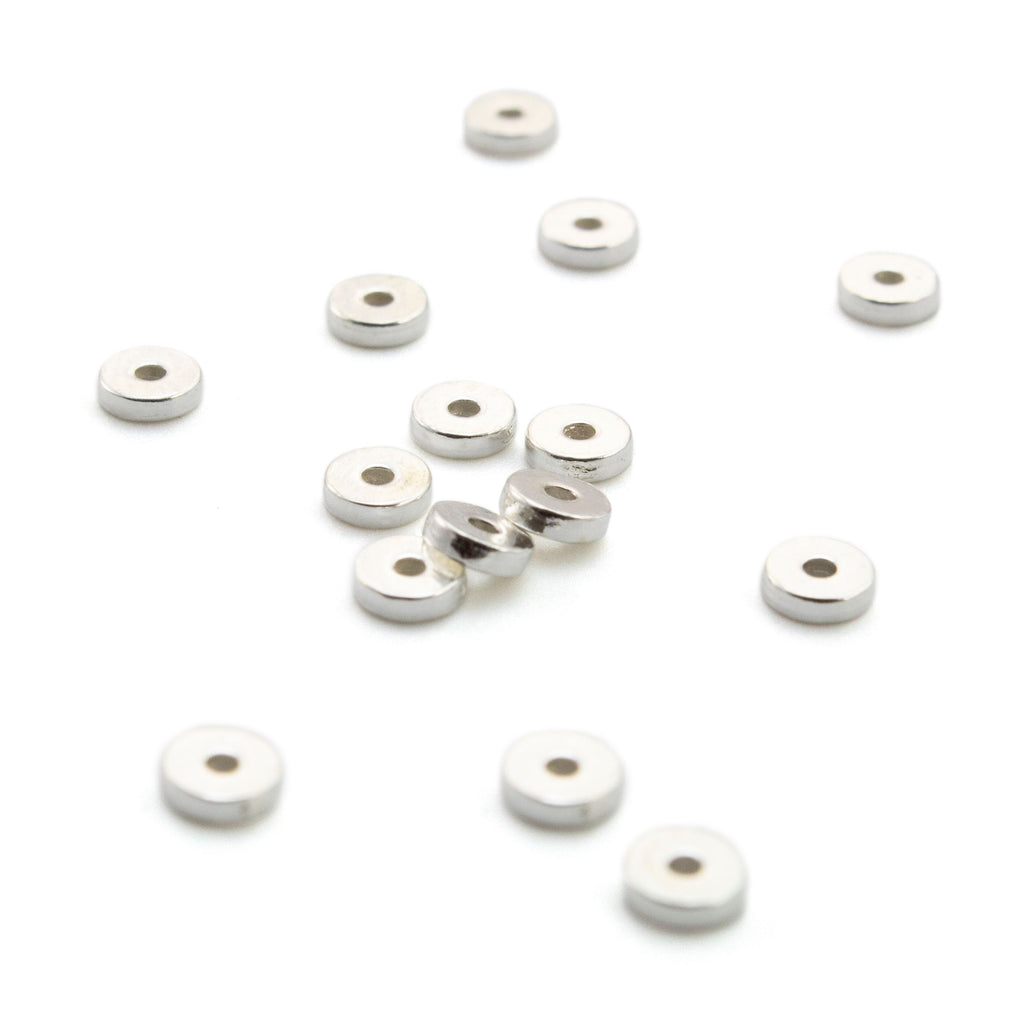 4 Sterling Silver Flat Round Beads - 4mm X 1mm Made in the USA