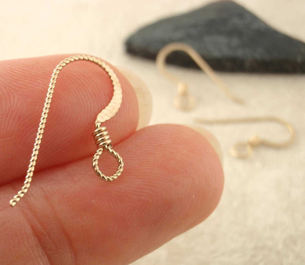 Slipless 14kt Gold Filled Ear Wires Hammered Flat with Coils