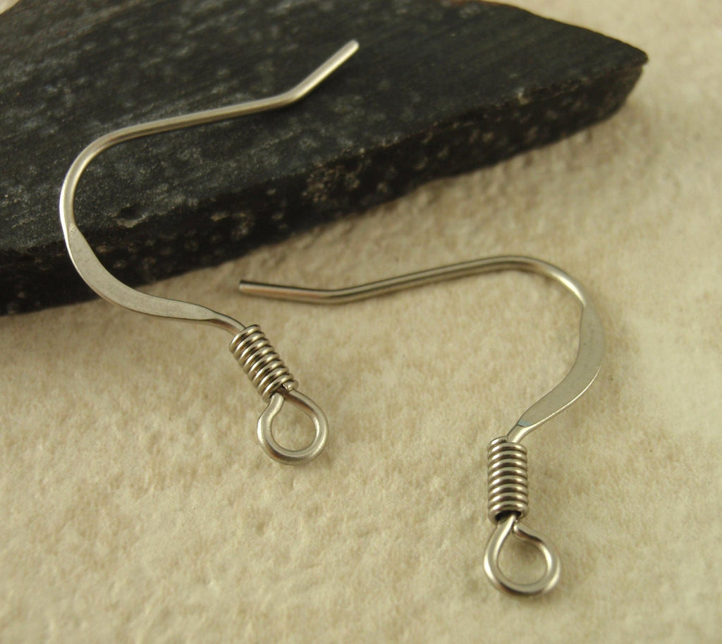 10 Pairs Surgical Steel Ear Wires Hammered with Coils - Made in the USA