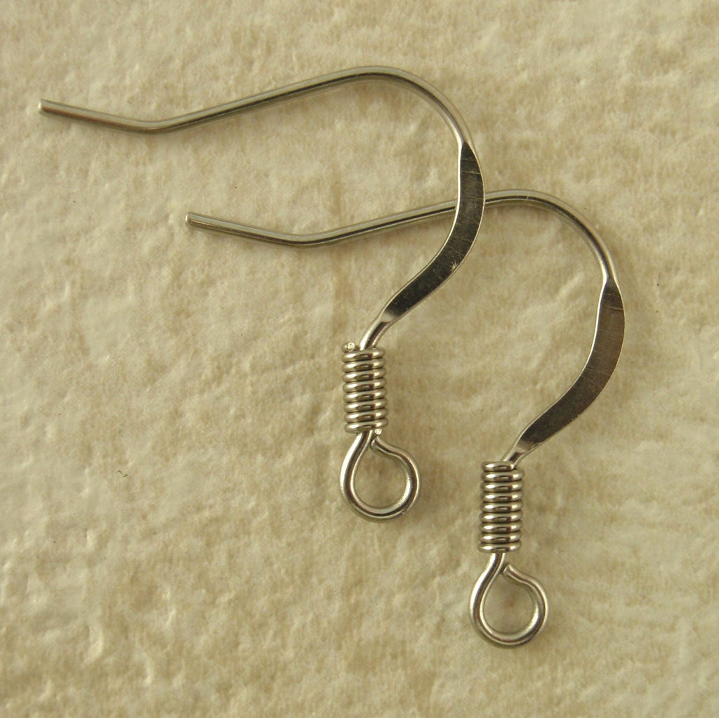 10 Pairs Surgical Steel Ear Wires Hammered with Coils - Made in the USA