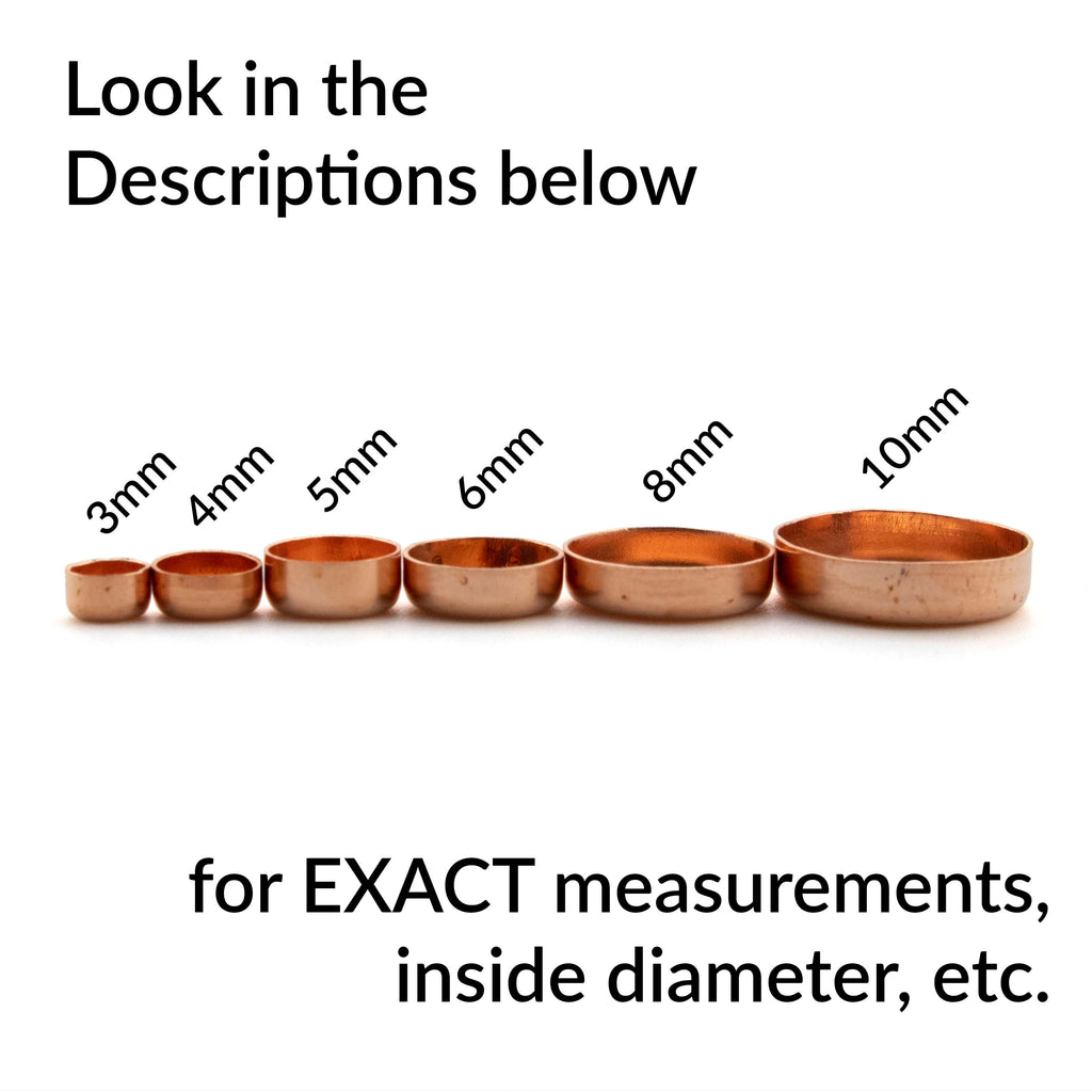 Raw Copper Plain Round Bezel Cups - 3mm, 4mm, 5mm, 6mm, 8mm, and 10mm