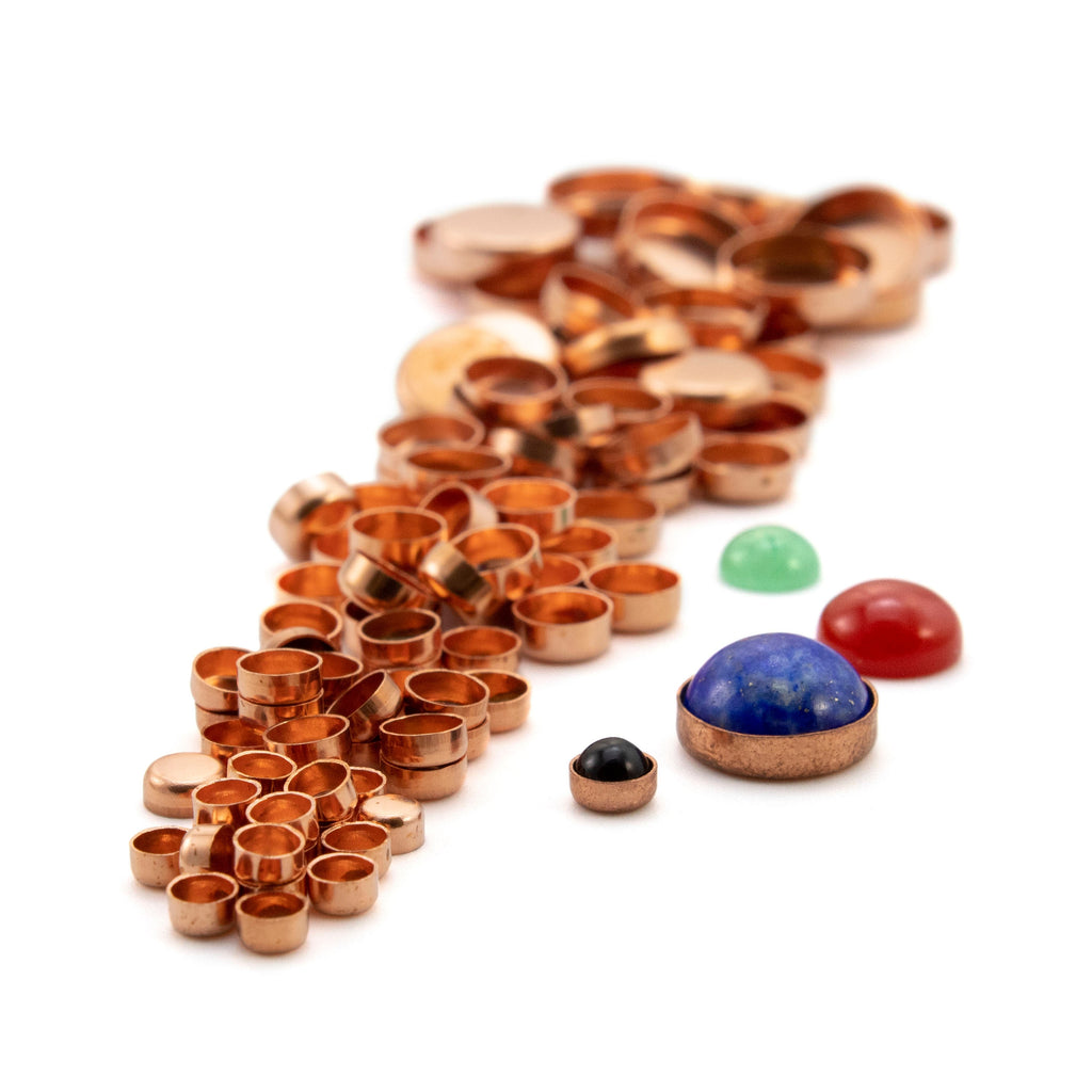 Raw Copper Plain and Serrated Round Bezel Cups - 3mm, 4mm, 5mm, 6mm, 8mm, and 10mm