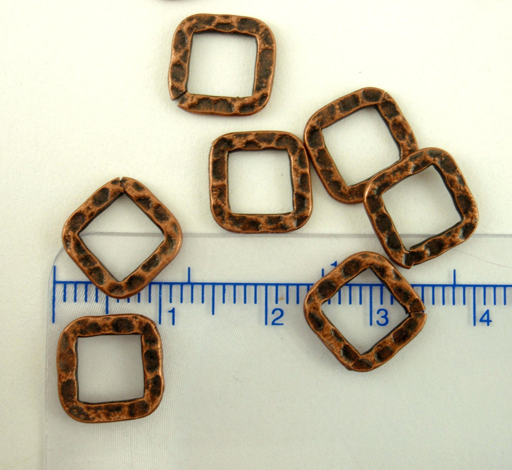 7 Hammered Square Components - 10mm Silver Plate, Gold Plate, Copper, Antique Copper 100% Guarantee