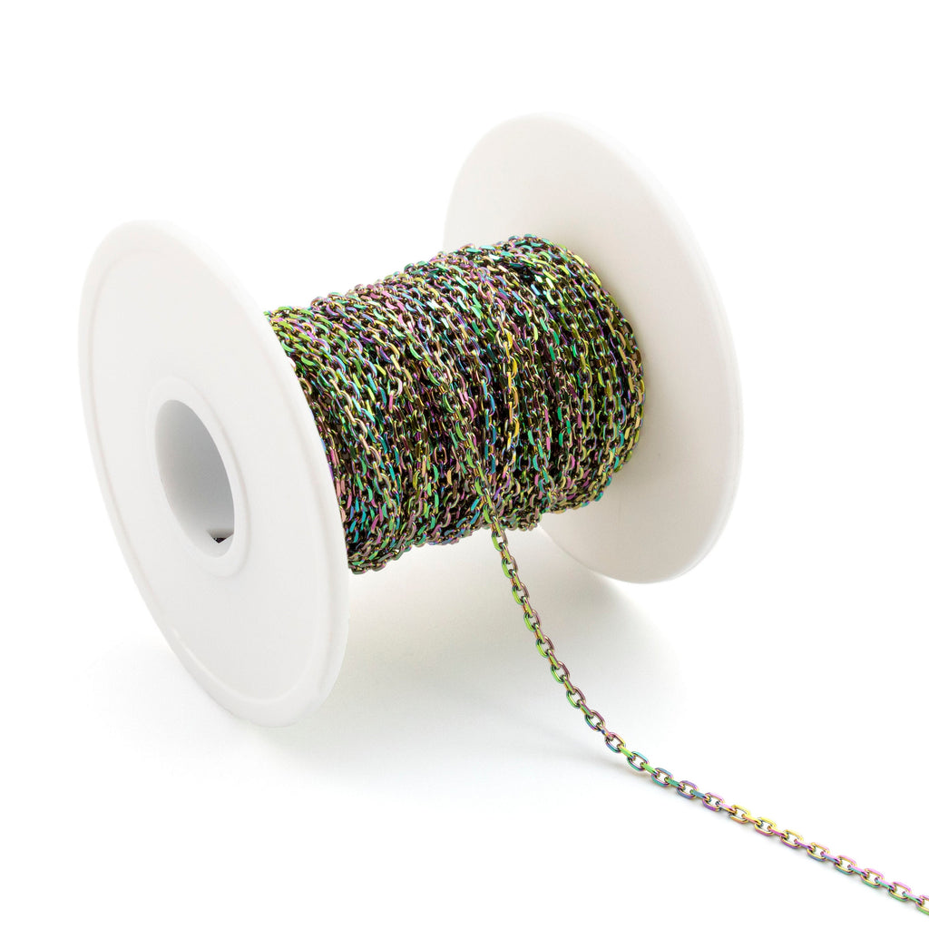 4mm Diamond Cut Oval Cable Chain in Rainbow Anodized Surgical Steel - By the Foot or Finished Necklace