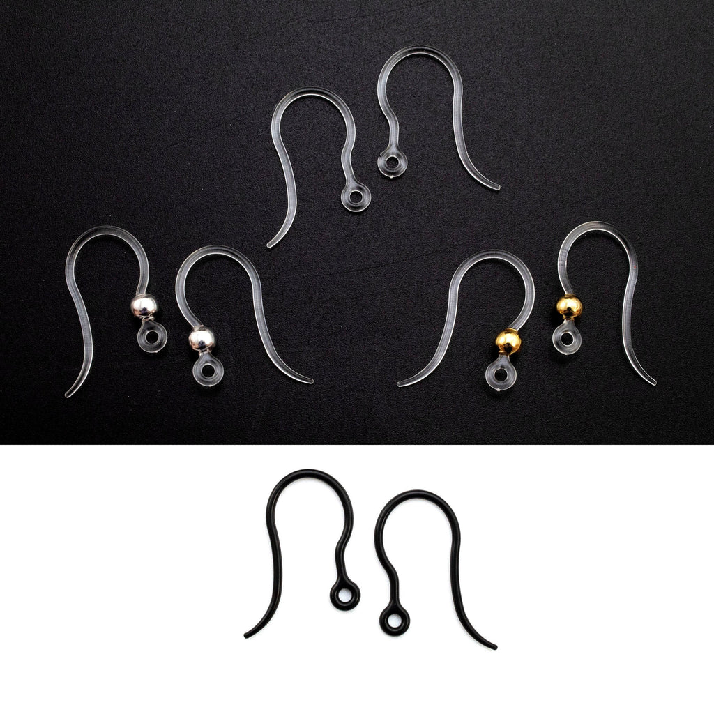 4 Pairs Acrylic Ear Wires - Clear or Black - Hypoallergenic - 100% Guarantee