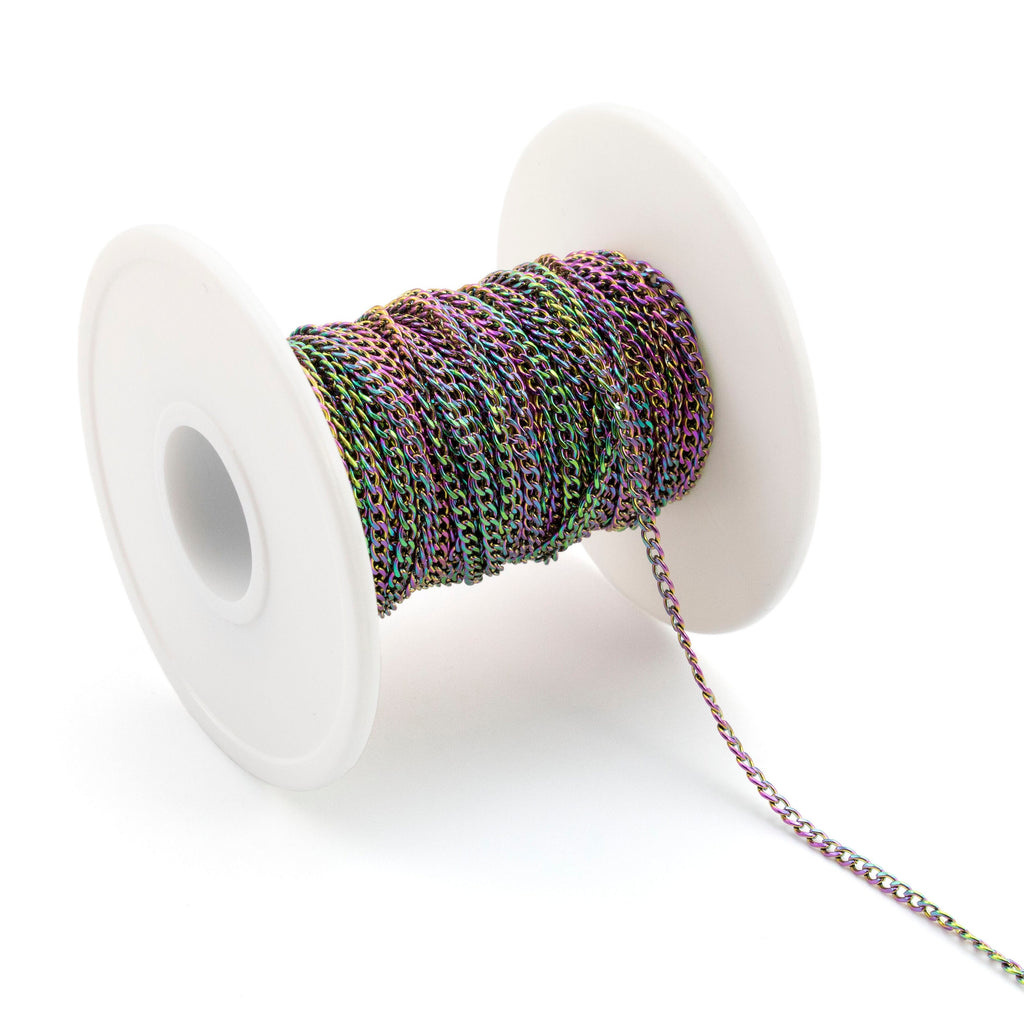 2mm or 7mm Curb Chain in Rainbow Anodized Surgical Steel - By the Foot or Finished Necklace