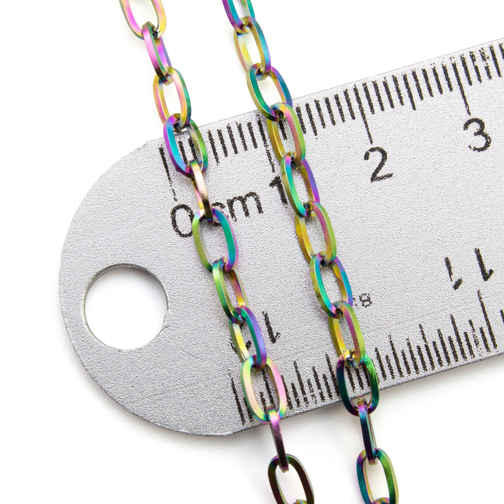 2mm or 4mm Oval Cable Chain in Rainbow Anodized Surgical Steel - By the Foot or Finished Necklace Chain