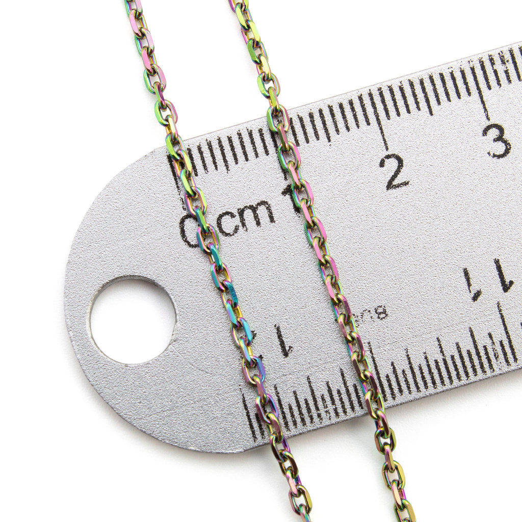 2mm Diamond Cut Oval Cable Chain in Rainbow Anodized Surgical Steel - By the Foot or Finished Necklace