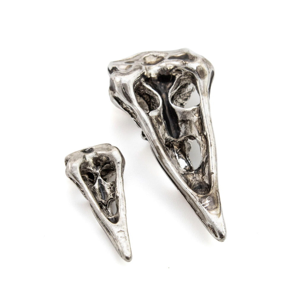 3D Raven Skull Pewter Pendant - Focal Charm with Antique Silver or Antique Gold Finish - 2 Sizes